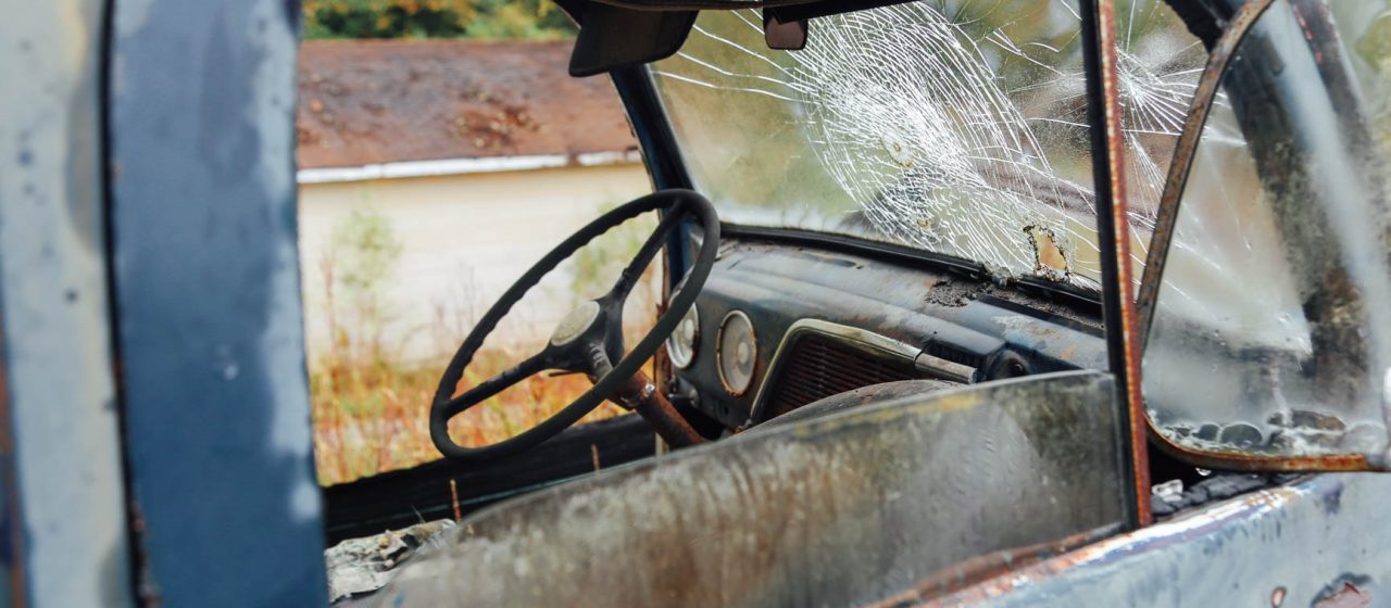 Oldtimer Car with a Broken Glass | Breast Cancer Car Donations