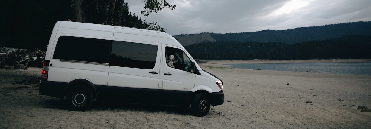 white van parked on beach | Breast Cancer Car Donations