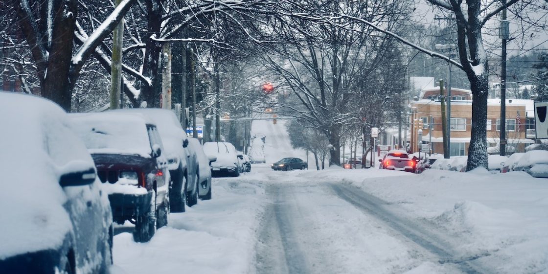 Snow Covered Road near Bare Trees | Breast Cancer Car Donations