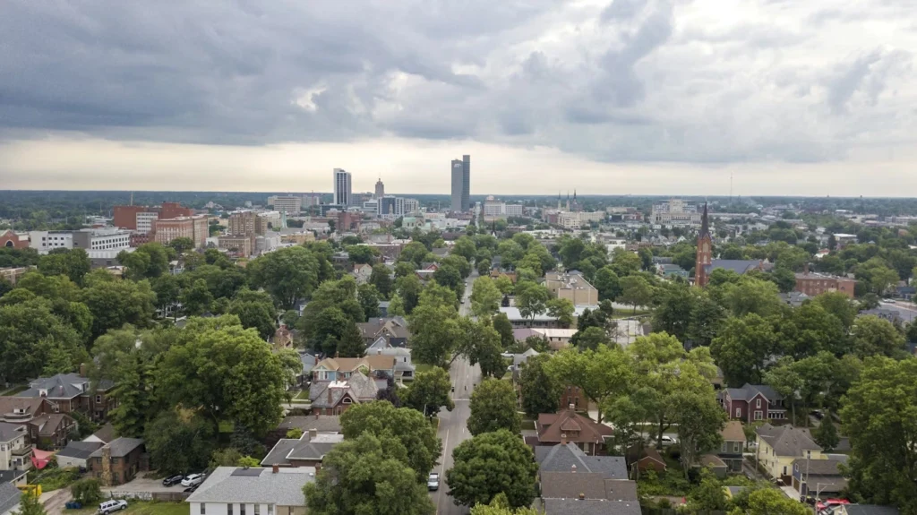 Aerial shot of Downtown Fort Wayne, Indiana