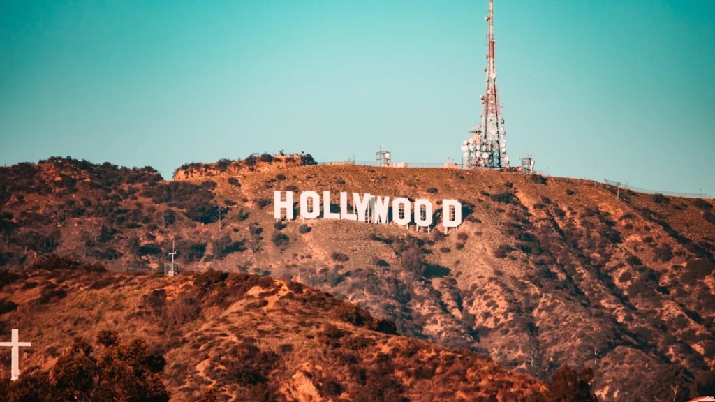 Brown and white Hollywood sign